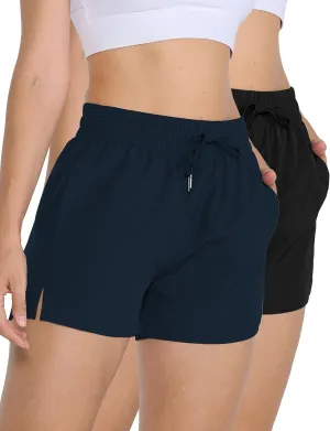 2 Pack 3" Womens Athletic Shorts Basic Running Shorts Lightweight Quick Dry Gym Workout Shorts with Pockets