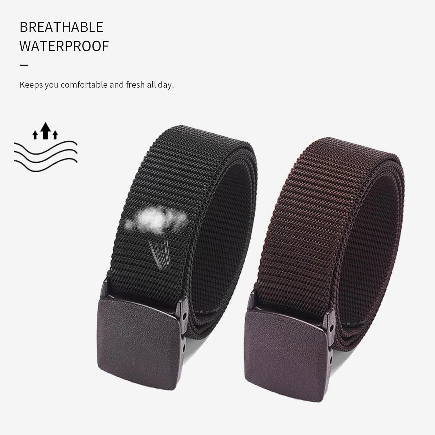 2-Pack Tactical Nylon Military Web Belt - TSA Approved Non-Metal Nickel Free Hypoallergenic Plastic Belt Buckles