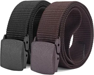 2-Pack Tactical Nylon Military Web Belt - TSA Approved Non-Metal Nickel Free Hypoallergenic Plastic Belt Buckles