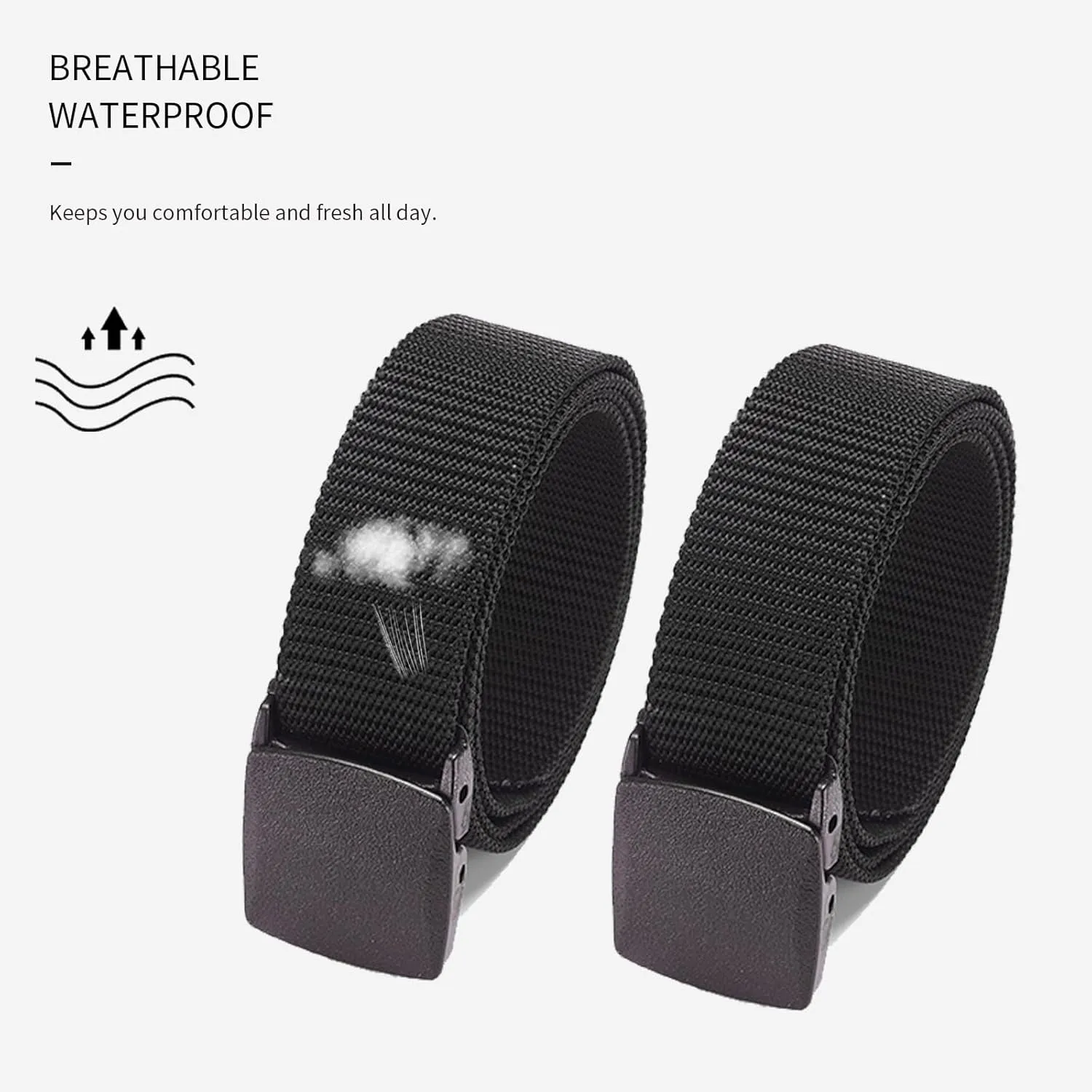 2-Pack Tactical Nylon Military Web Belt - TSA Approved Non-Metal Nickel Free Hypoallergenic Plastic Belt Buckles