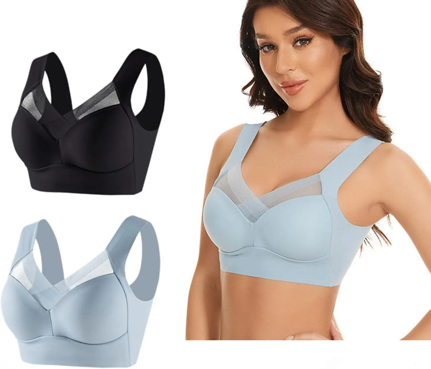 2 Pack Zen Chic Bra Ultimate Lift Full-Figure Fashion Deep Cup Bra Wireless Seamless Mesh Bras Padded Push Up Back Fat Bras