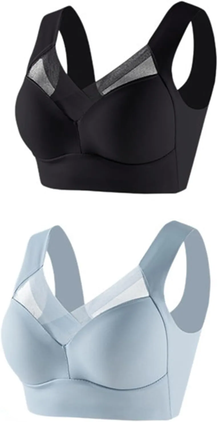 2 Pack Zen Chic Bra Ultimate Lift Full-Figure Fashion Deep Cup Bra Wireless Seamless Mesh Bras Padded Push Up Back Fat Bras