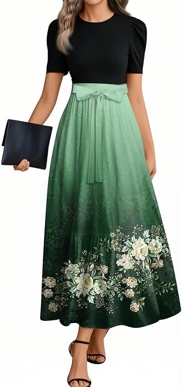 2025 Boho Dresses for Women, Beach Flower Print Maxi Womens Jumpsuit Elegant Bow High Waisted Womens Romper