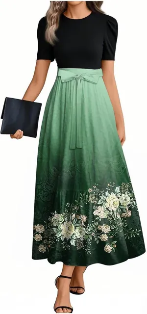 2025 Boho Dresses for Women, Beach Flower Print Maxi Womens Jumpsuit Elegant Bow High Waisted Womens Romper