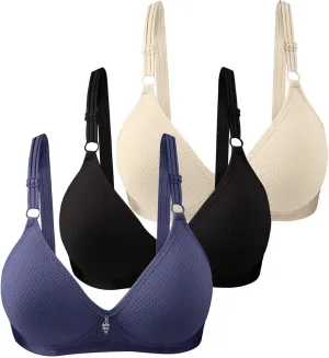 3 Pack Wireless Bras for Women No Underwire Plus Size Bras Comfortable Push Up Bralette Soft Full Coverage Everyday Bras