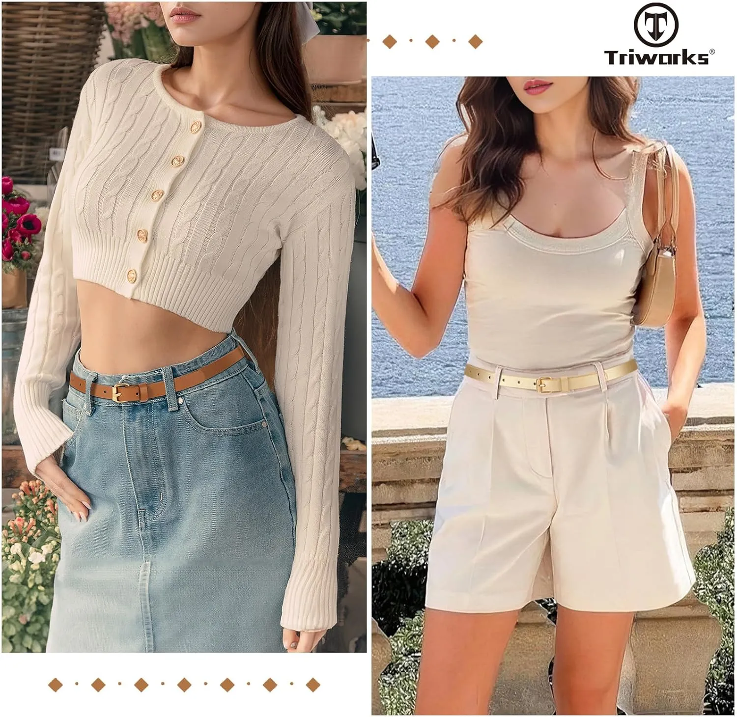 3 Pack Women Skinny Leather Belt for Jeans Pants Dress Ladies Thin Waist Belt with Gold Buckle