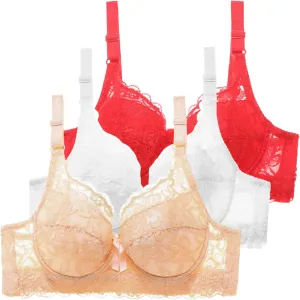 3 Pcs Lace Bras for Women, No Underwire V Neck Bralettes for Women Cloud Feel Everyday T Shirt Bra Stretchable Straps Bra