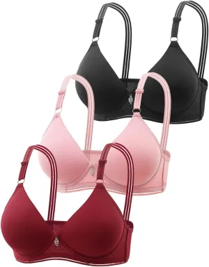 3 Pieces Deep V Wireless Bras for Women Full Coverage Seamless Comfy Bralettes Lightly Lined Multicolors Pack