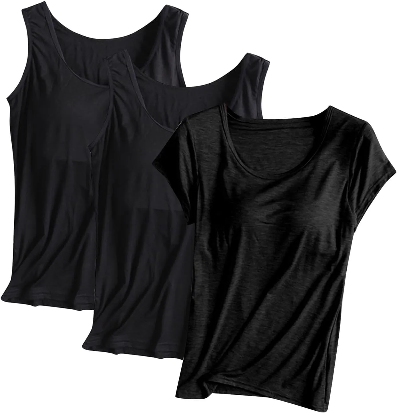 3PC T-Shirt with Built-in Bra Women Workout Tank Tops Sleeveless Padded Bras Soft Pajama Top Plus Size Modal Shirt