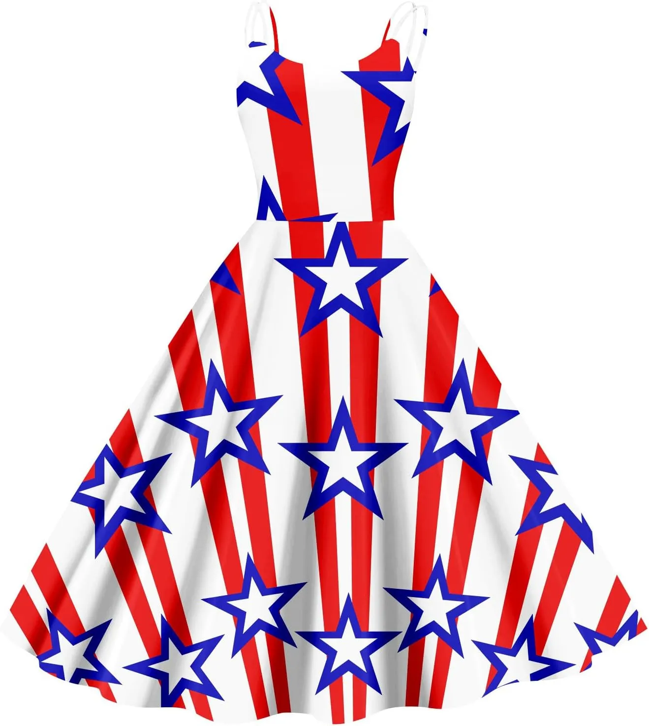 4Th of July Dresses for Women Midi Red White and Blue Dress Sleeveless USA Flag Dresses Holiday Festival Party Dress