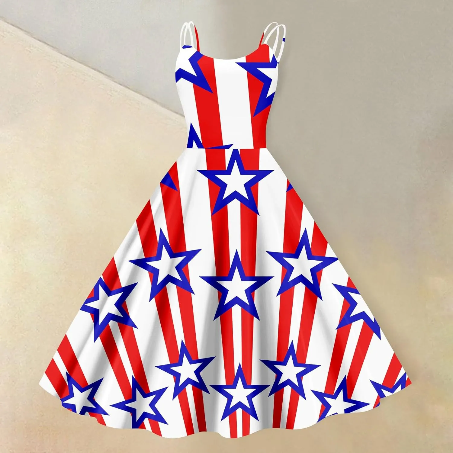 4Th of July Dresses for Women Midi Red White and Blue Dress Sleeveless USA Flag Dresses Holiday Festival Party Dress