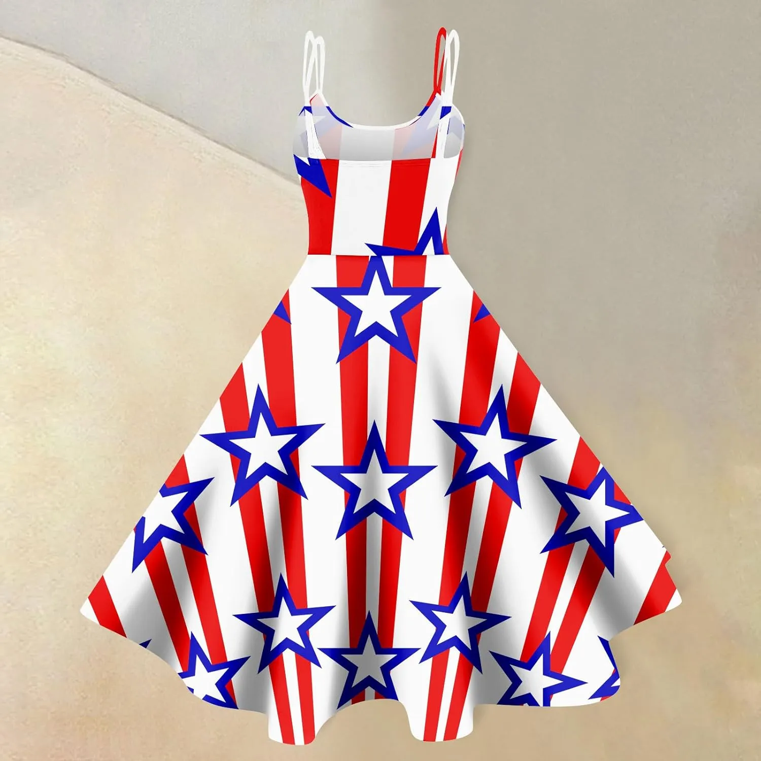 4Th of July Dresses for Women Midi Red White and Blue Dress Sleeveless USA Flag Dresses Holiday Festival Party Dress