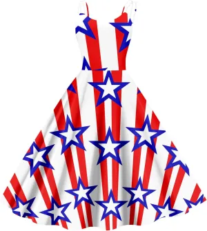 4Th of July Dresses for Women Midi Red White and Blue Dress Sleeveless USA Flag Dresses Holiday Festival Party Dress