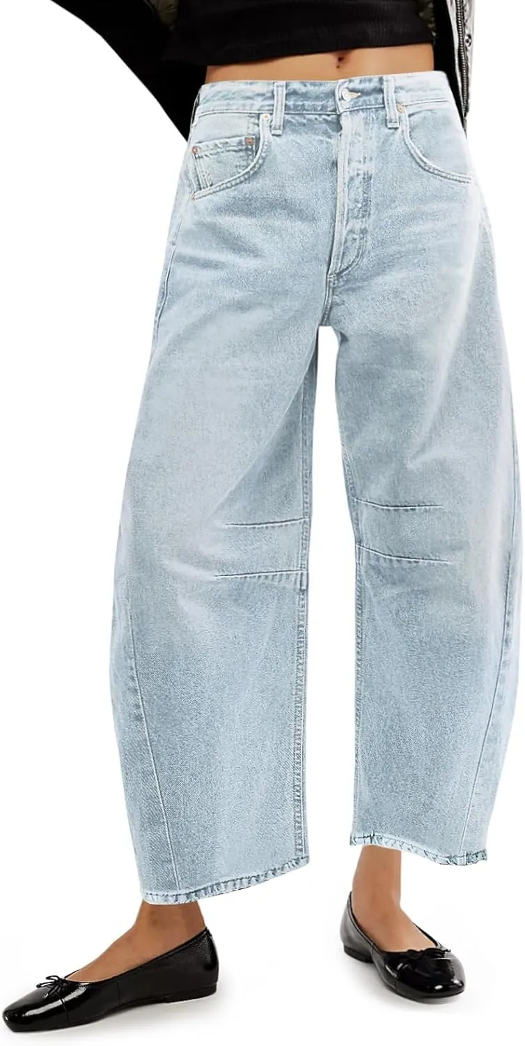 Allimy Womens Jeans Mid Rise Barrel Leg Vintage Jeans for Women Trendy 2025 Denim Pants Non Stretch