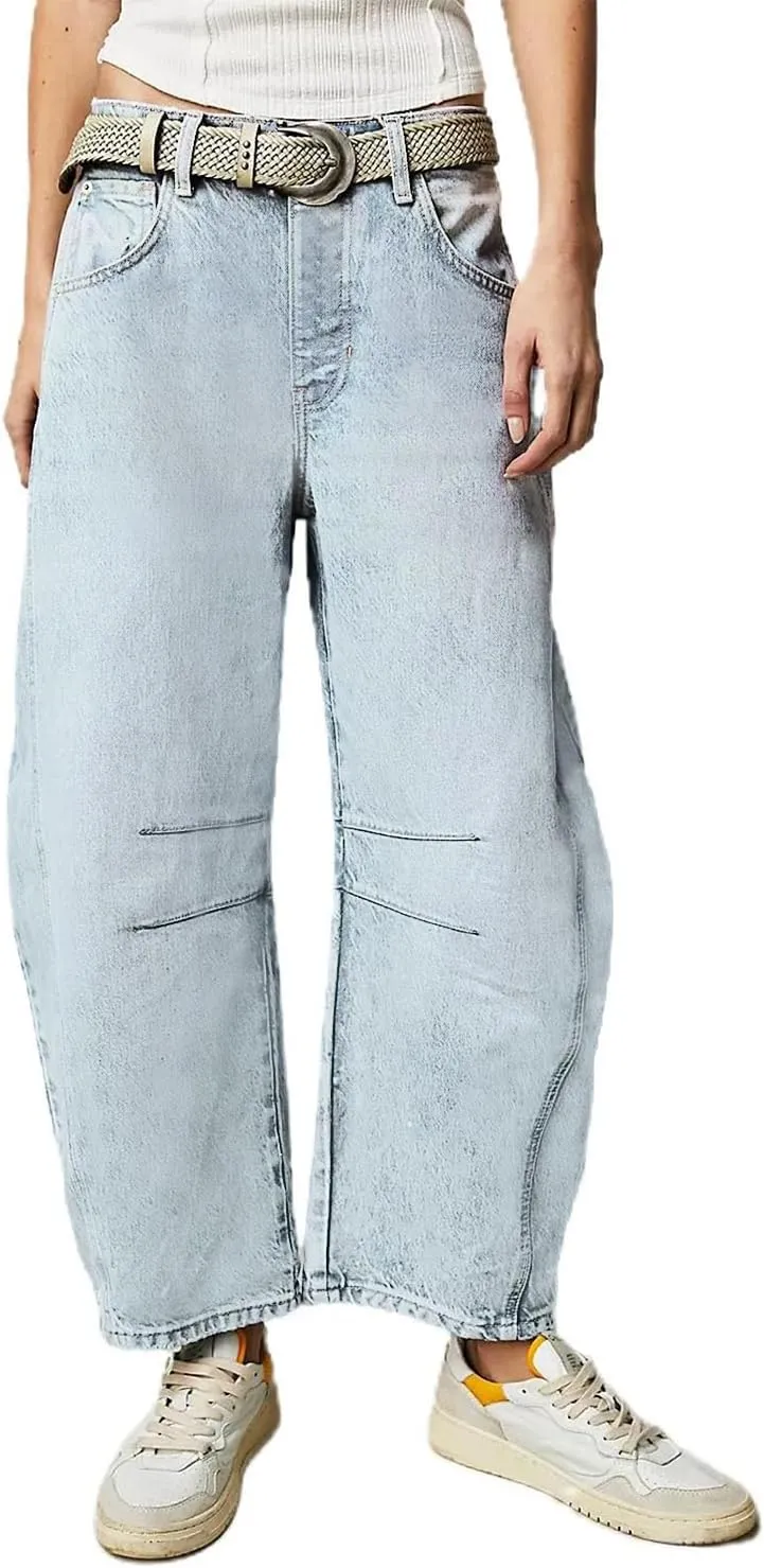 Allimy Womens Jeans Mid Rise Barrel Leg Vintage Jeans for Women Trendy 2025 Denim Pants Non Stretch