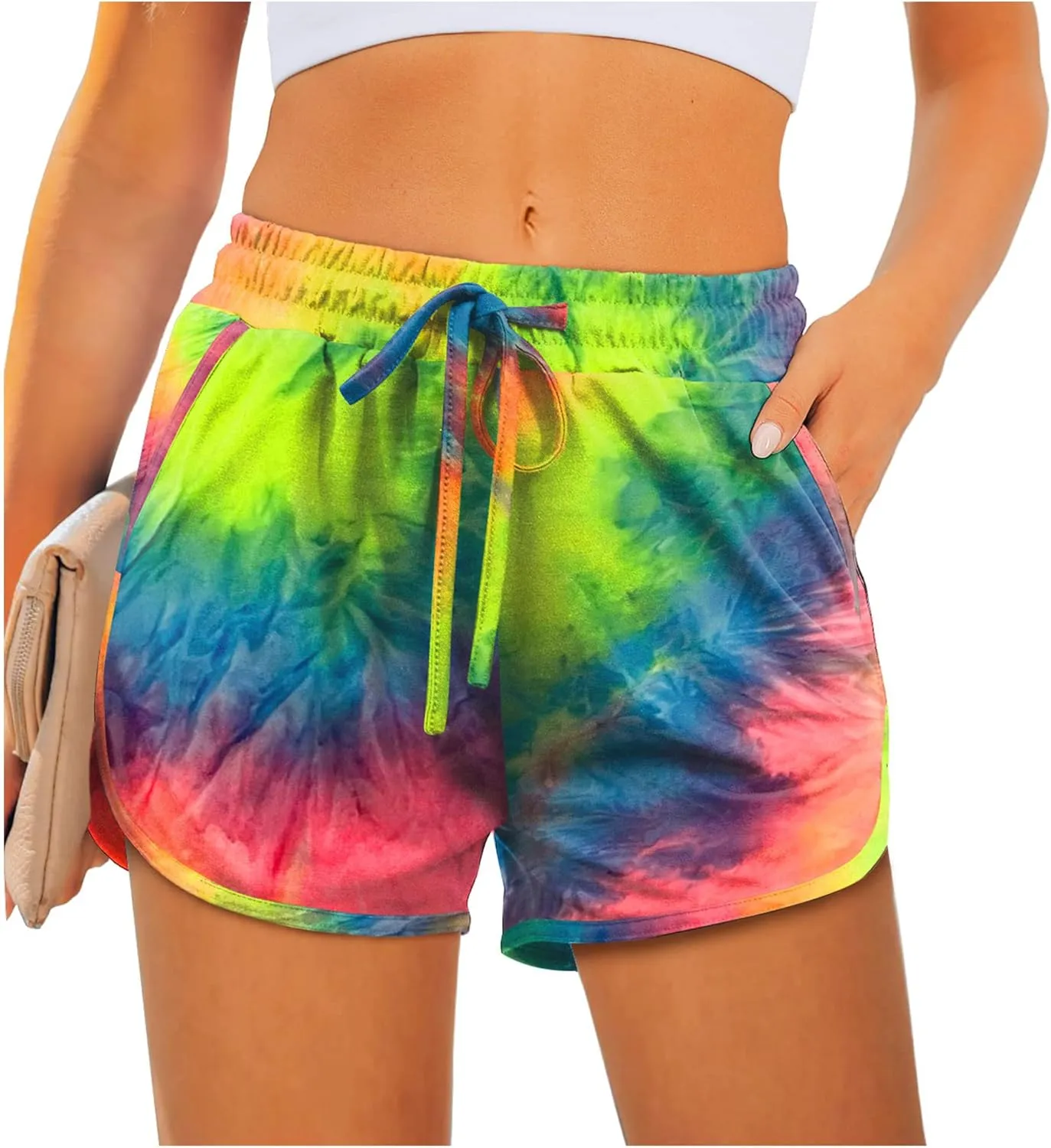 Aloodor Womens Athletic Shorts Running Dolphin Shorts with Pockets and Drawstring
