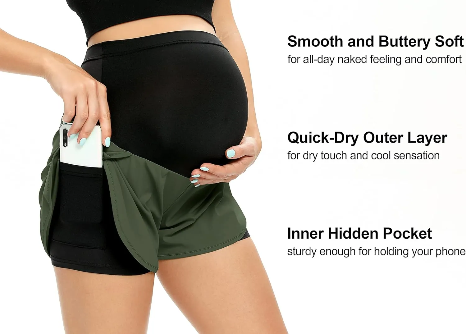 AMPOSH Women's Maternity Workout Shorts Over Belly Buttery Soft Athletic Yoga Running Shorts with Pocket