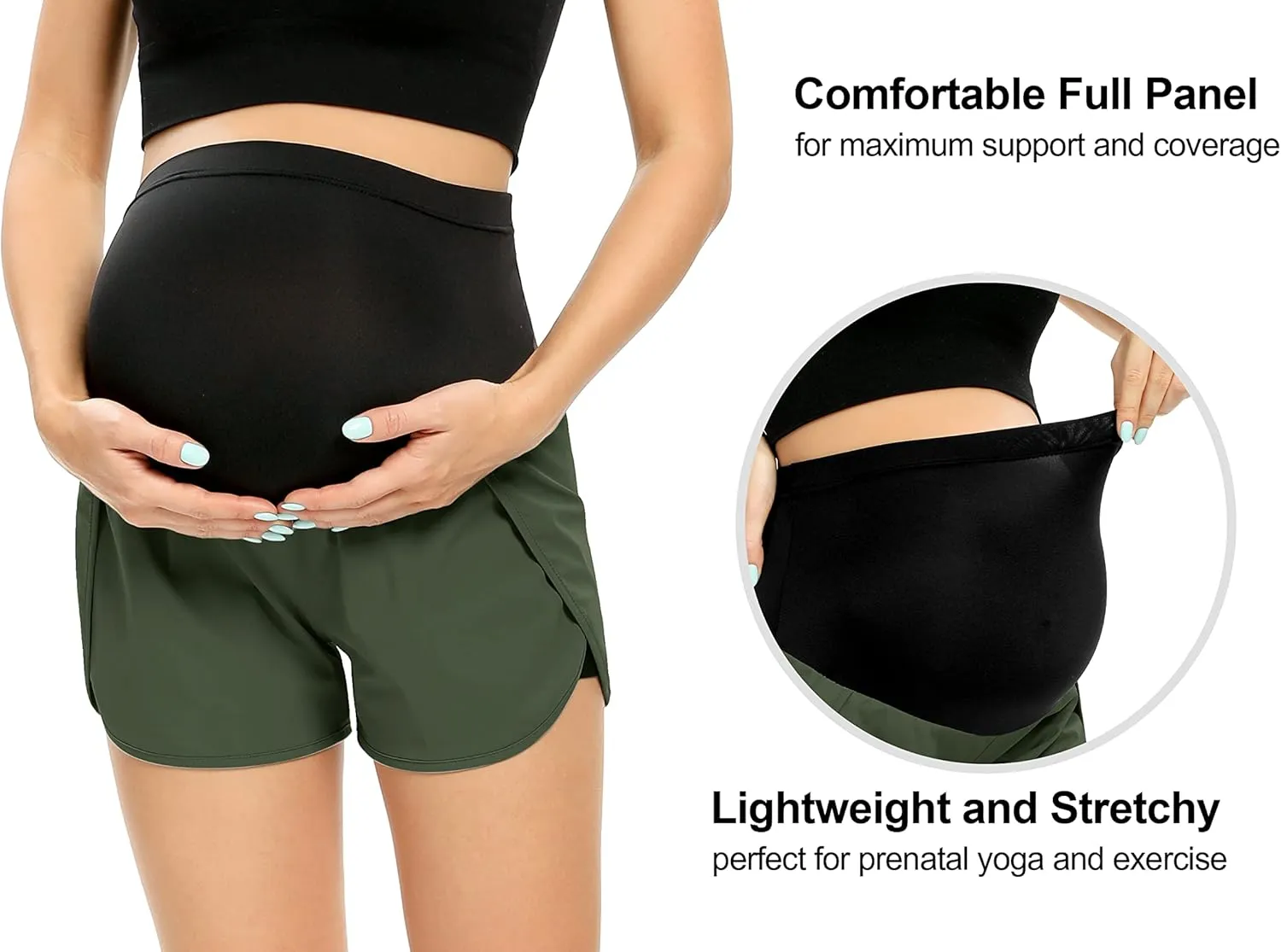AMPOSH Women's Maternity Workout Shorts Over Belly Buttery Soft Athletic Yoga Running Shorts with Pocket