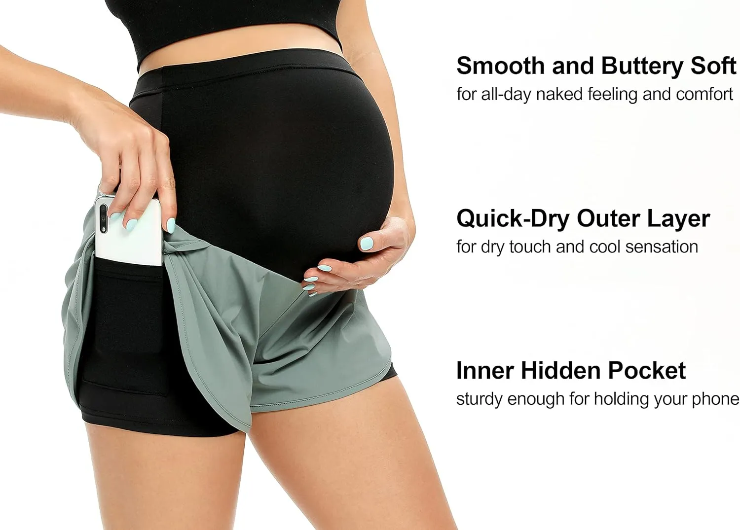 AMPOSH Women's Maternity Workout Shorts Over Belly Buttery Soft Athletic Yoga Running Shorts with Pocket