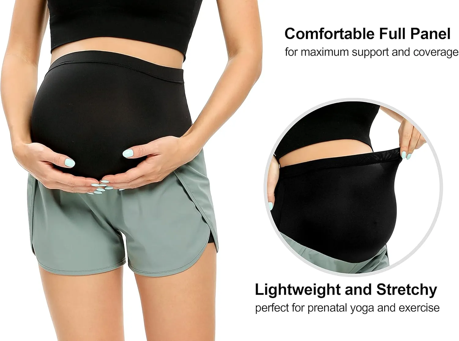 AMPOSH Women's Maternity Workout Shorts Over Belly Buttery Soft Athletic Yoga Running Shorts with Pocket