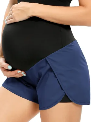AMPOSH Women's Maternity Workout Shorts Over Belly Buttery Soft Athletic Yoga Running Shorts with Pocket