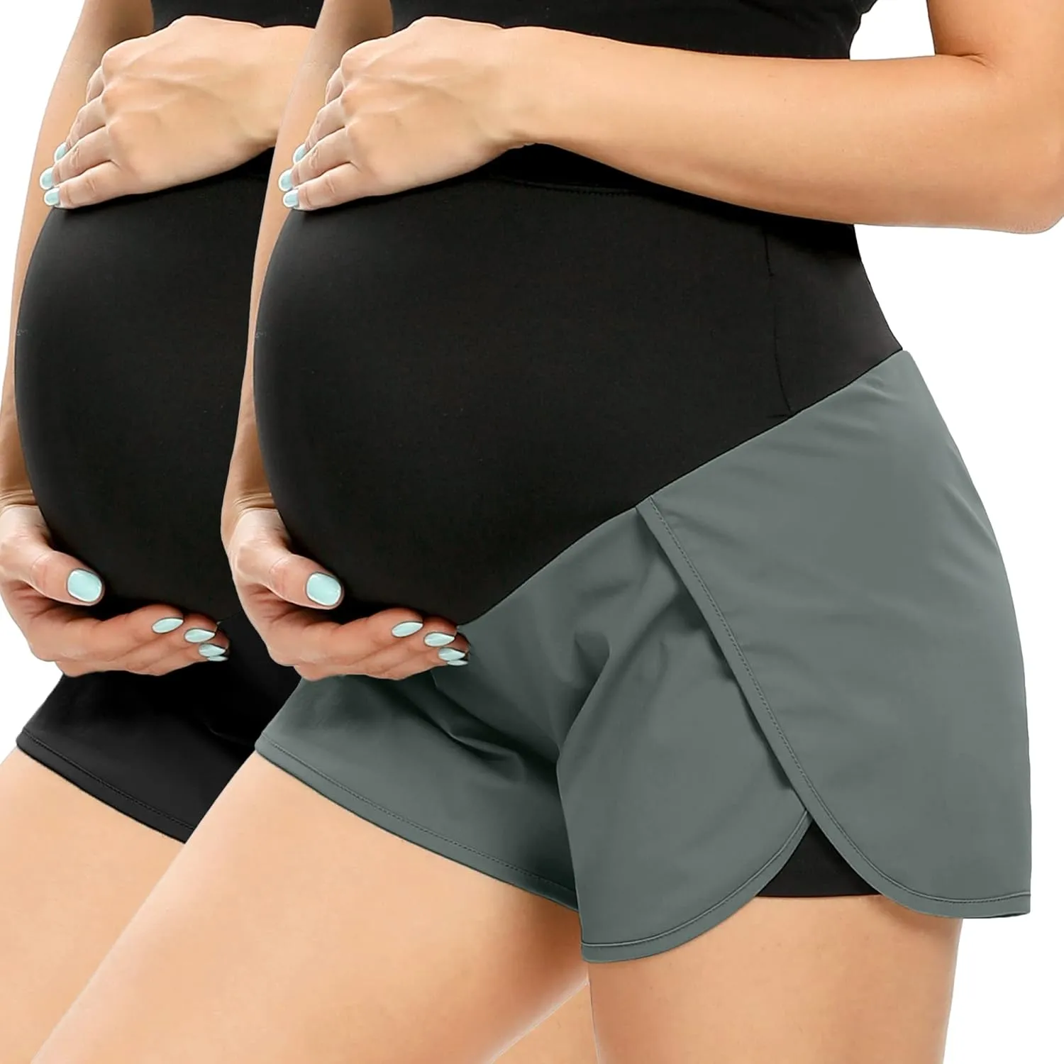 AMPOSH Women's Maternity Workout Shorts Over Belly Buttery Soft Athletic Yoga Running Shorts with Pocket