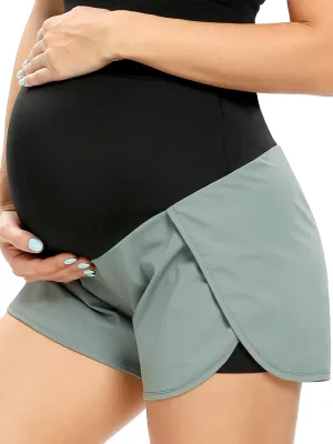 AMPOSH Women's Maternity Workout Shorts Over Belly Buttery Soft Athletic Yoga Running Shorts with Pocket