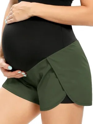 AMPOSH Women's Maternity Workout Shorts Over Belly Buttery Soft Athletic Yoga Running Shorts with Pocket