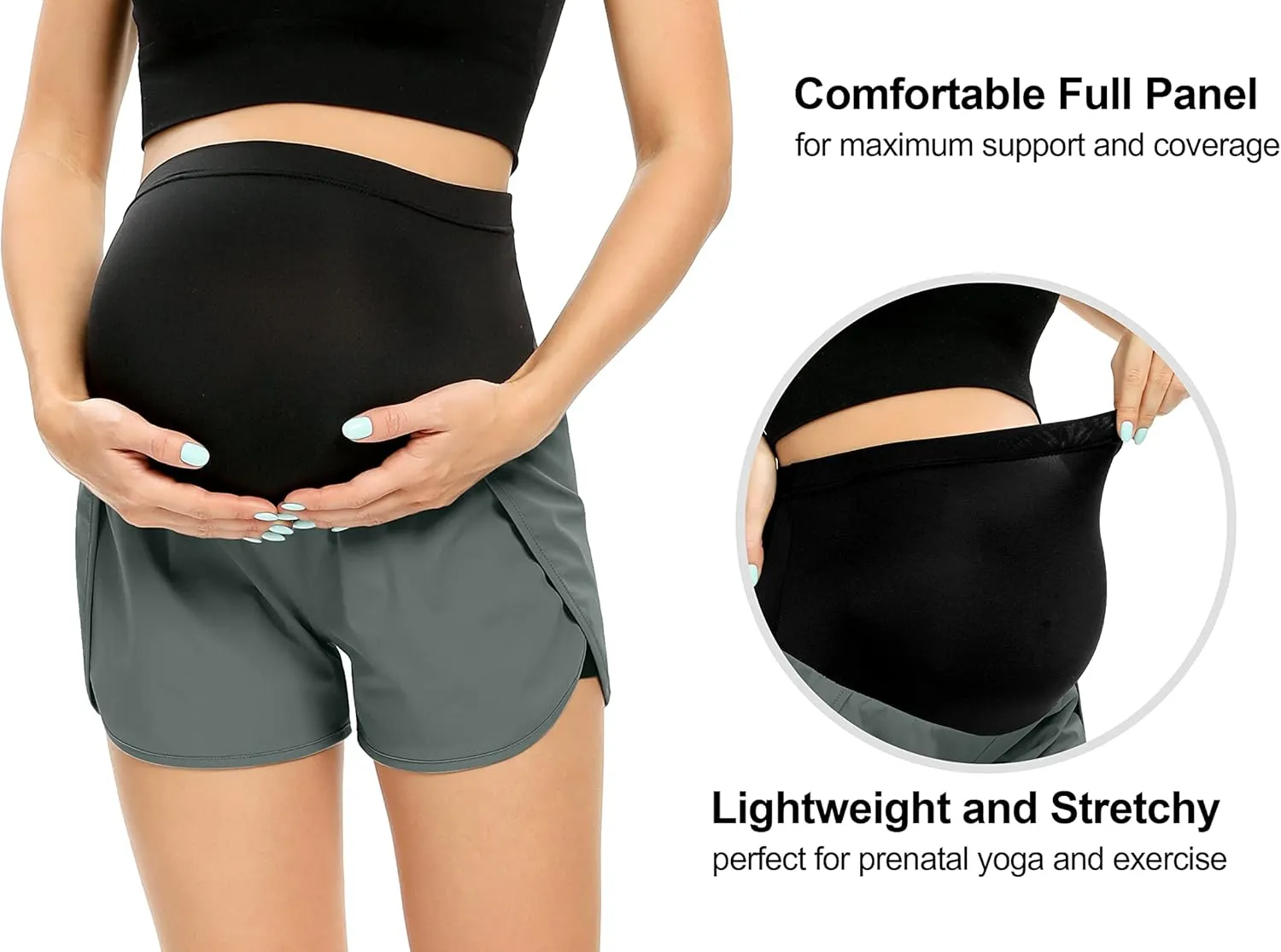 AMPOSH Women's Maternity Workout Shorts Over Belly Buttery Soft Athletic Yoga Running Shorts with Pocket