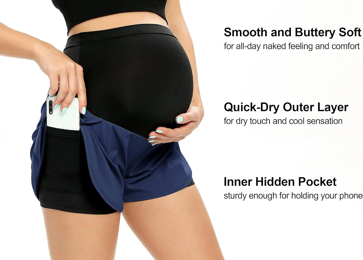 AMPOSH Women's Maternity Workout Shorts Over Belly Buttery Soft Athletic Yoga Running Shorts with Pocket