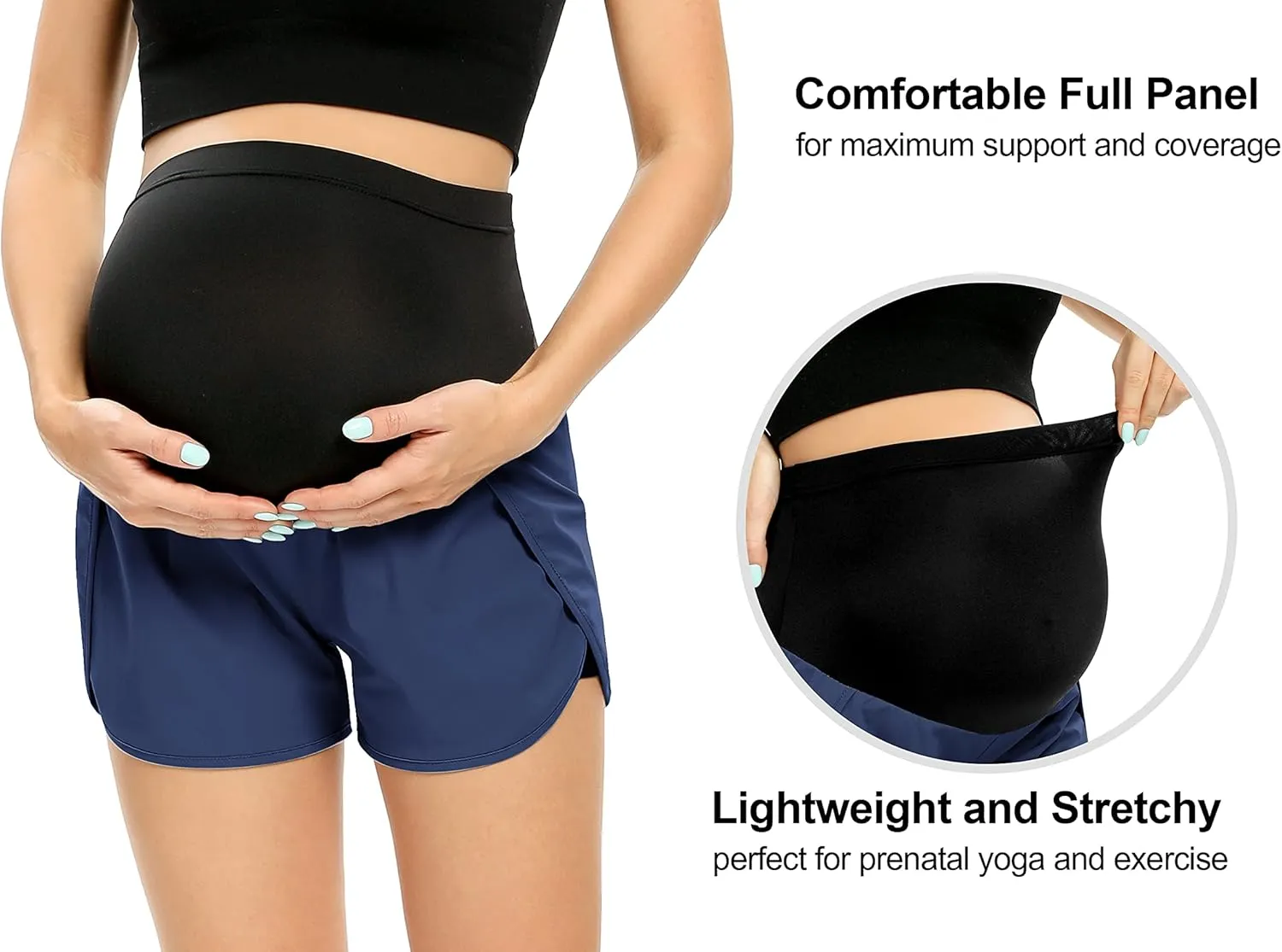 AMPOSH Women's Maternity Workout Shorts Over Belly Buttery Soft Athletic Yoga Running Shorts with Pocket
