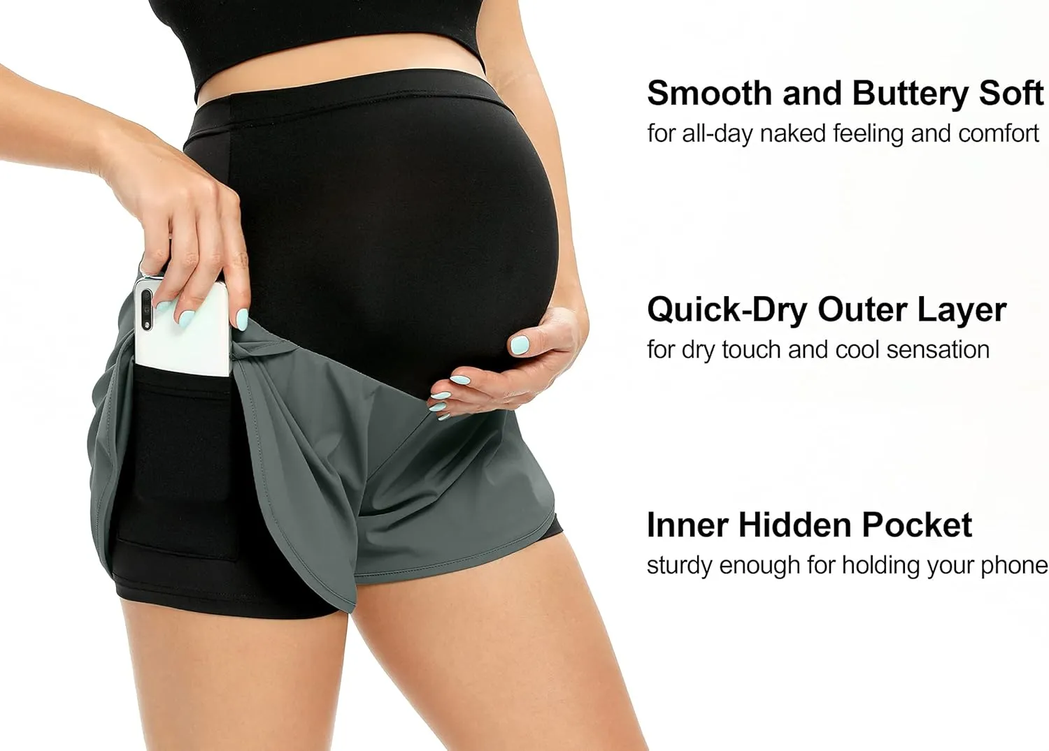 AMPOSH Women's Maternity Workout Shorts Over Belly Buttery Soft Athletic Yoga Running Shorts with Pocket