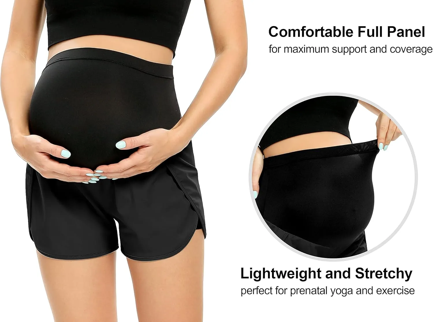AMPOSH Women's Maternity Workout Shorts Over Belly Buttery Soft Athletic Yoga Running Shorts with Pocket