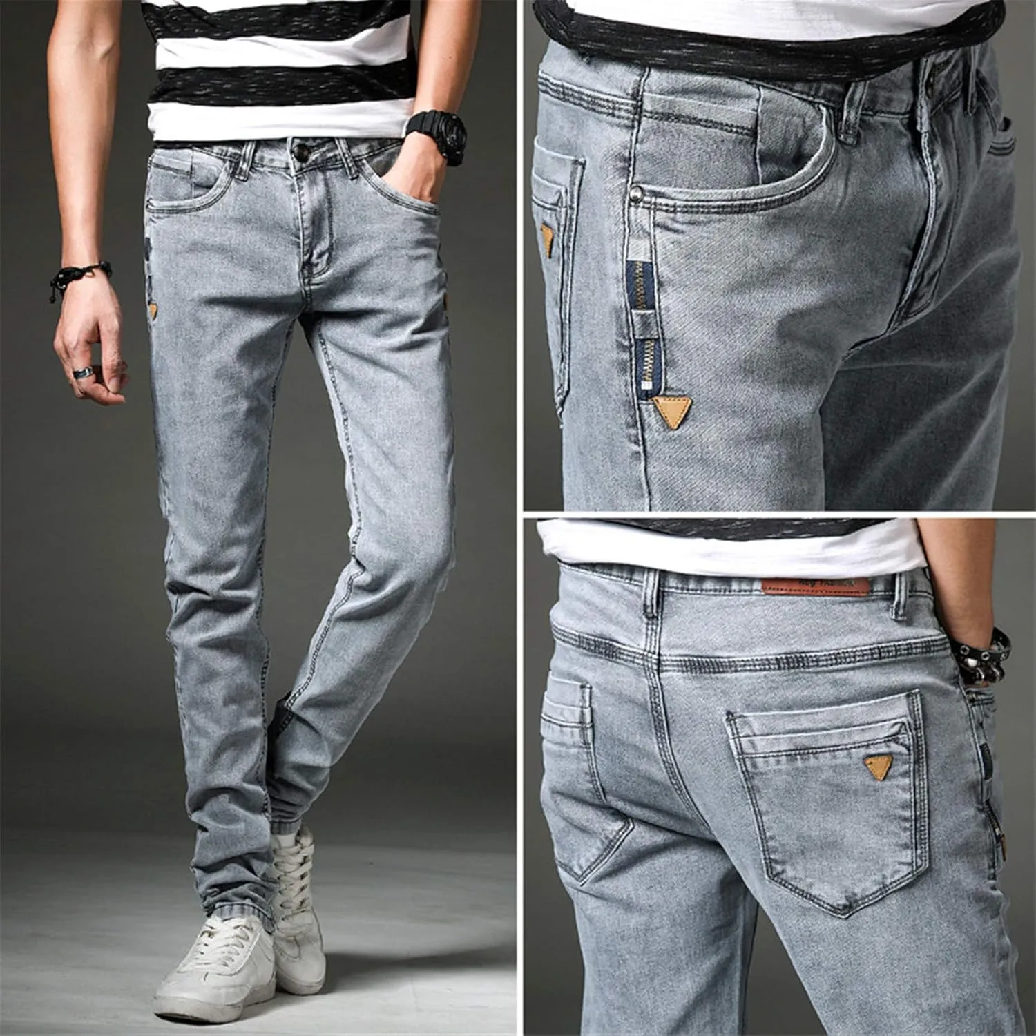 Andongnywell Men's Relaxed Fit Stretch Jeans Slim Tapered-Leg Jean Trousers Stretchy Slim-Fit Pencil Denim Pants