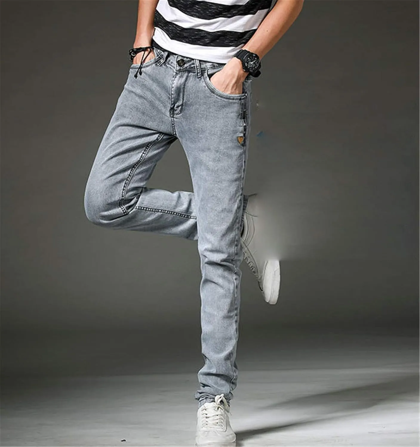 Andongnywell Men's Relaxed Fit Stretch Jeans Slim Tapered-Leg Jean Trousers Stretchy Slim-Fit Pencil Denim Pants