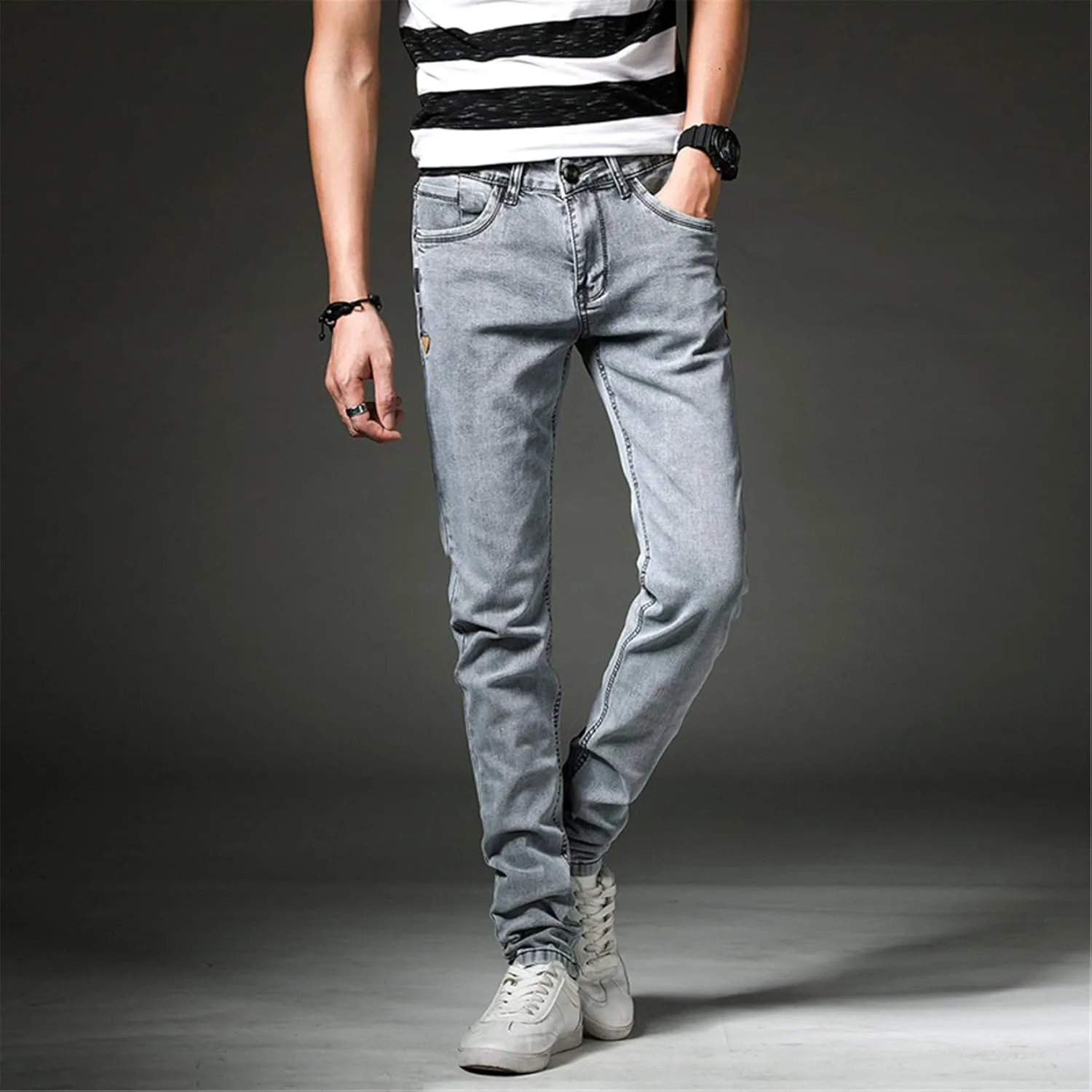 Andongnywell Men's Relaxed Fit Stretch Jeans Slim Tapered-Leg Jean Trousers Stretchy Slim-Fit Pencil Denim Pants