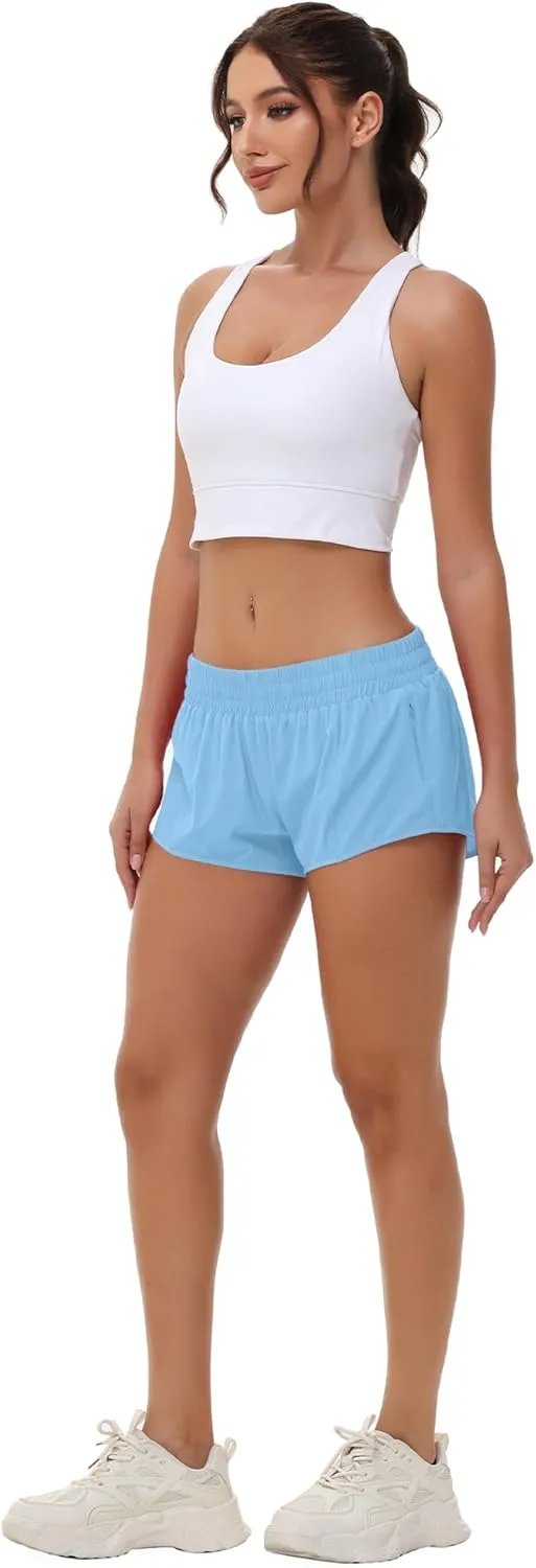 Aurefin Lightweight Athletic Shorts for Women, Quick Dry Running Shorts with Zip Pocket and Liner Womens Gym Workout Shorts