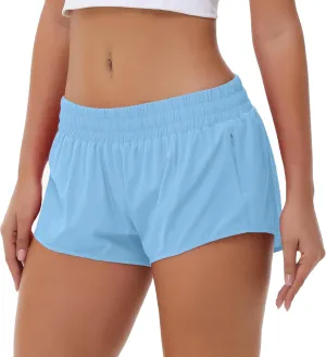 Aurefin Lightweight Athletic Shorts for Women, Quick Dry Running Shorts with Zip Pocket and Liner Womens Gym Workout Shorts