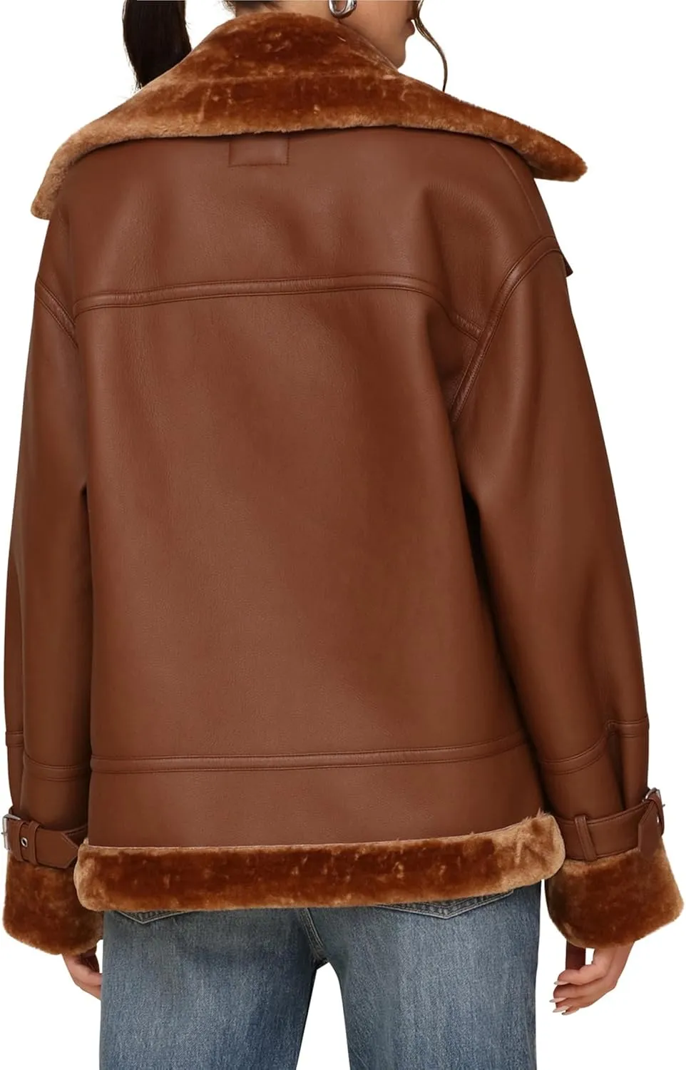 Avec Les Filles Women's Oversized Faux Shearling Moto Coat