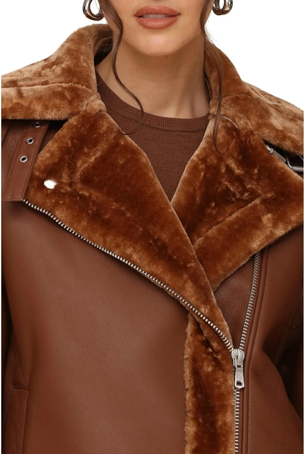 Avec Les Filles Women's Oversized Faux Shearling Moto Coat