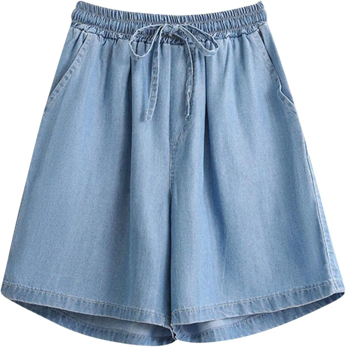 Bermuda Jean Shorts for Women High Waisted Lightweight Comfy Denim Shorts Casual Drawstring Elastic Waist Jean Shorts