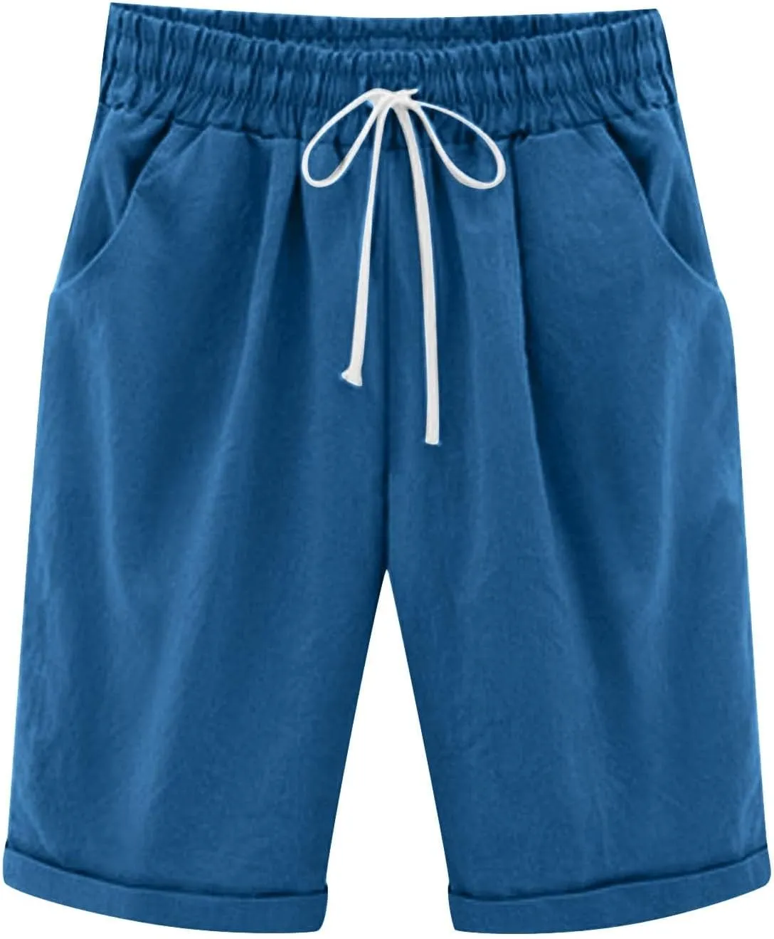 Bermuda Shorts for Women Knee Length Plus Size Linen Shorts Drawstring SweatShorts Athletic Workout Shorts with Pocket