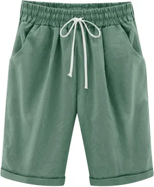 Bermuda Shorts for Women Knee Length Plus Size Linen Shorts Drawstring SweatShorts Athletic Workout Shorts with Pocket