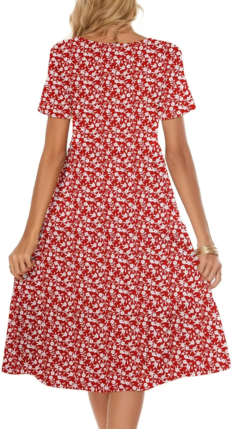 Berydress Women's Casual Summer Tiered Midi Dress 2025 Short Sleeve V-Neck Loose Cotton Ruffle Babydoll Dress Boho Sundress
