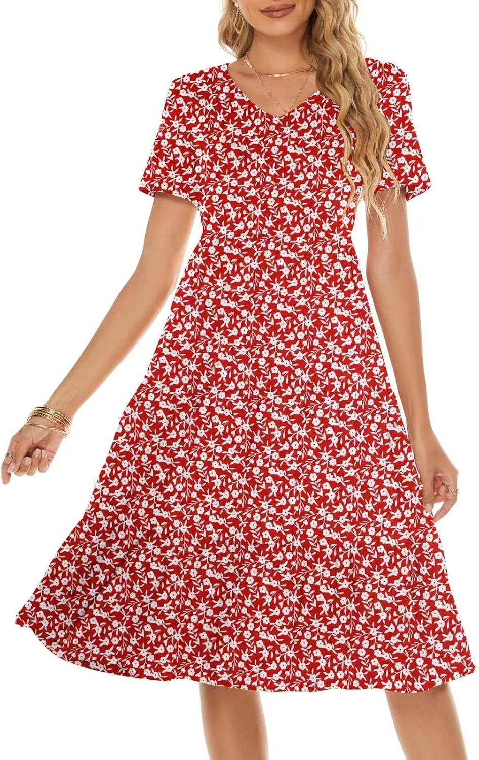Berydress Women's Casual Summer Tiered Midi Dress 2025 Short Sleeve V-Neck Loose Cotton Ruffle Babydoll Dress Boho Sundress