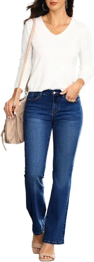 Bootcut Jeans for Women Mid Waisted Wide Leg Denim Pants Casual Curvy Stretch Flare Jeans Trendy