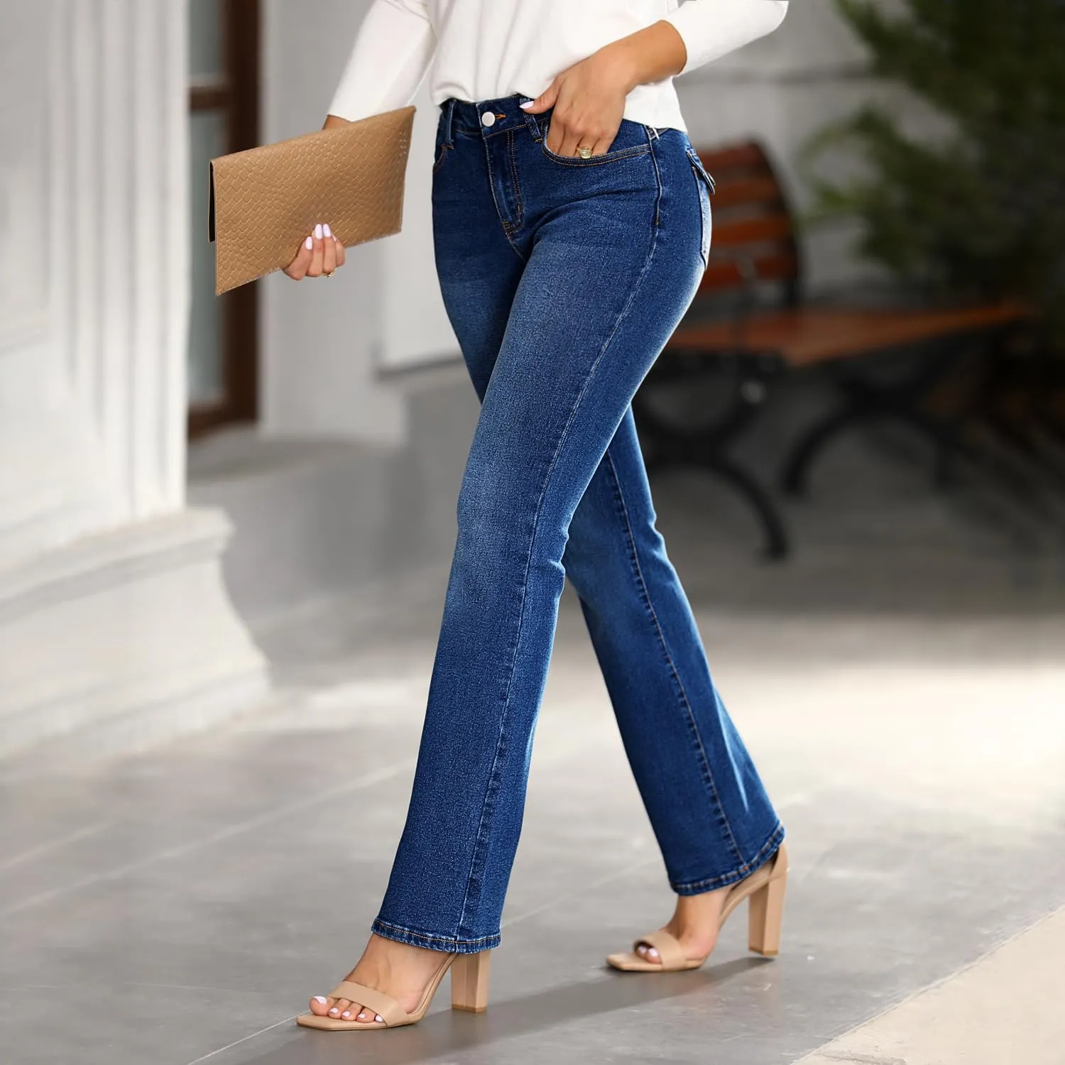 Bootcut Jeans for Women Mid Waisted Wide Leg Denim Pants Casual Curvy Stretch Flare Jeans Trendy