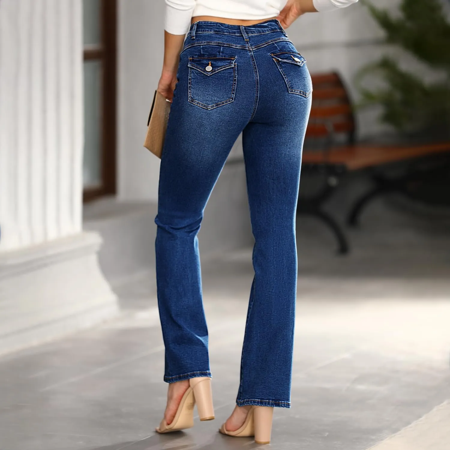 Bootcut Jeans for Women Mid Waisted Wide Leg Denim Pants Casual Curvy Stretch Flare Jeans Trendy