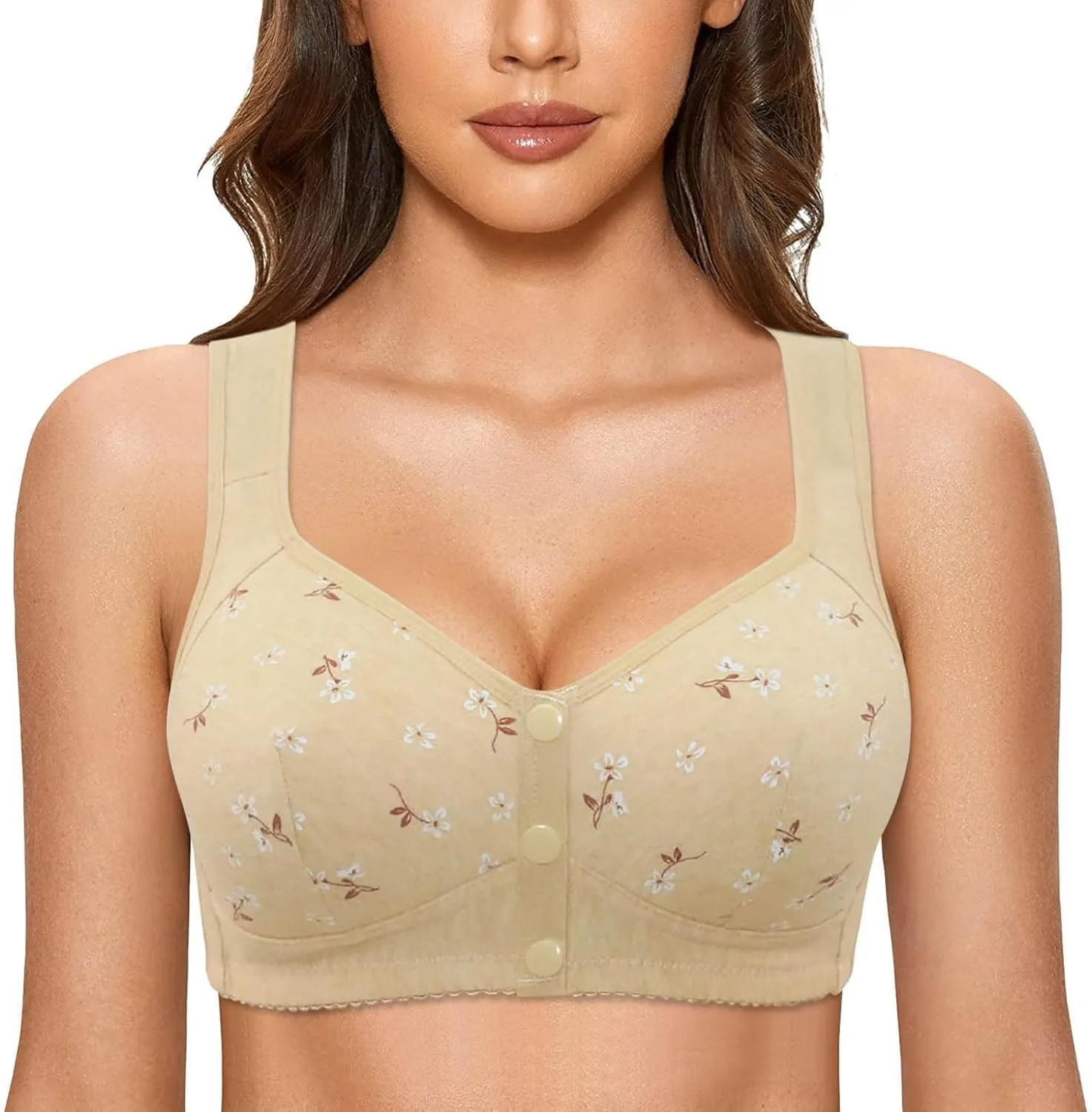 Bras for Older Women Front Closure No Underwire Supportive Bras Plus Size Push Up Bras Breathable Cotton Bras