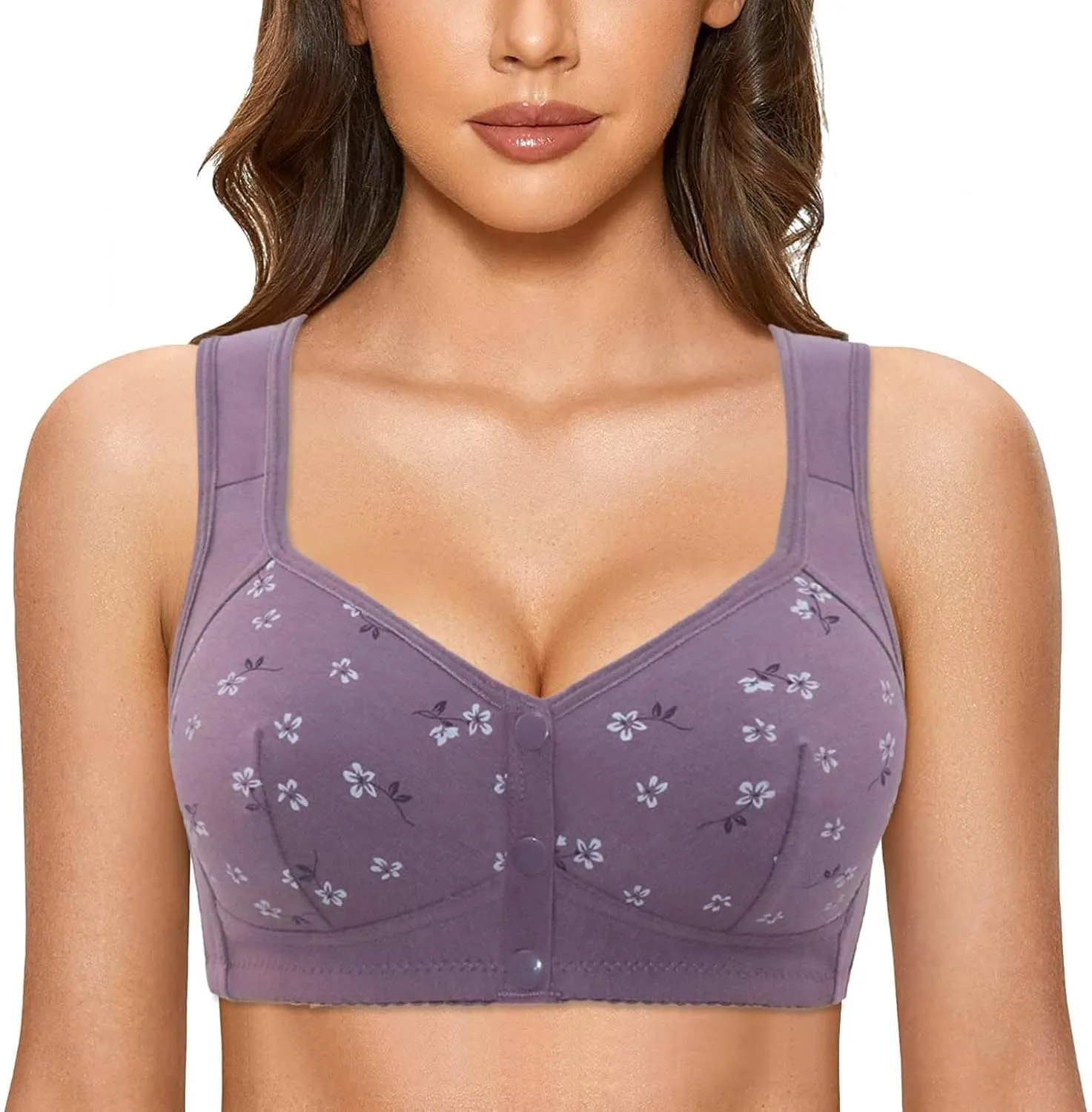 Bras for Older Women Front Closure No Underwire Supportive Bras Plus Size Push Up Bras Breathable Cotton Bras